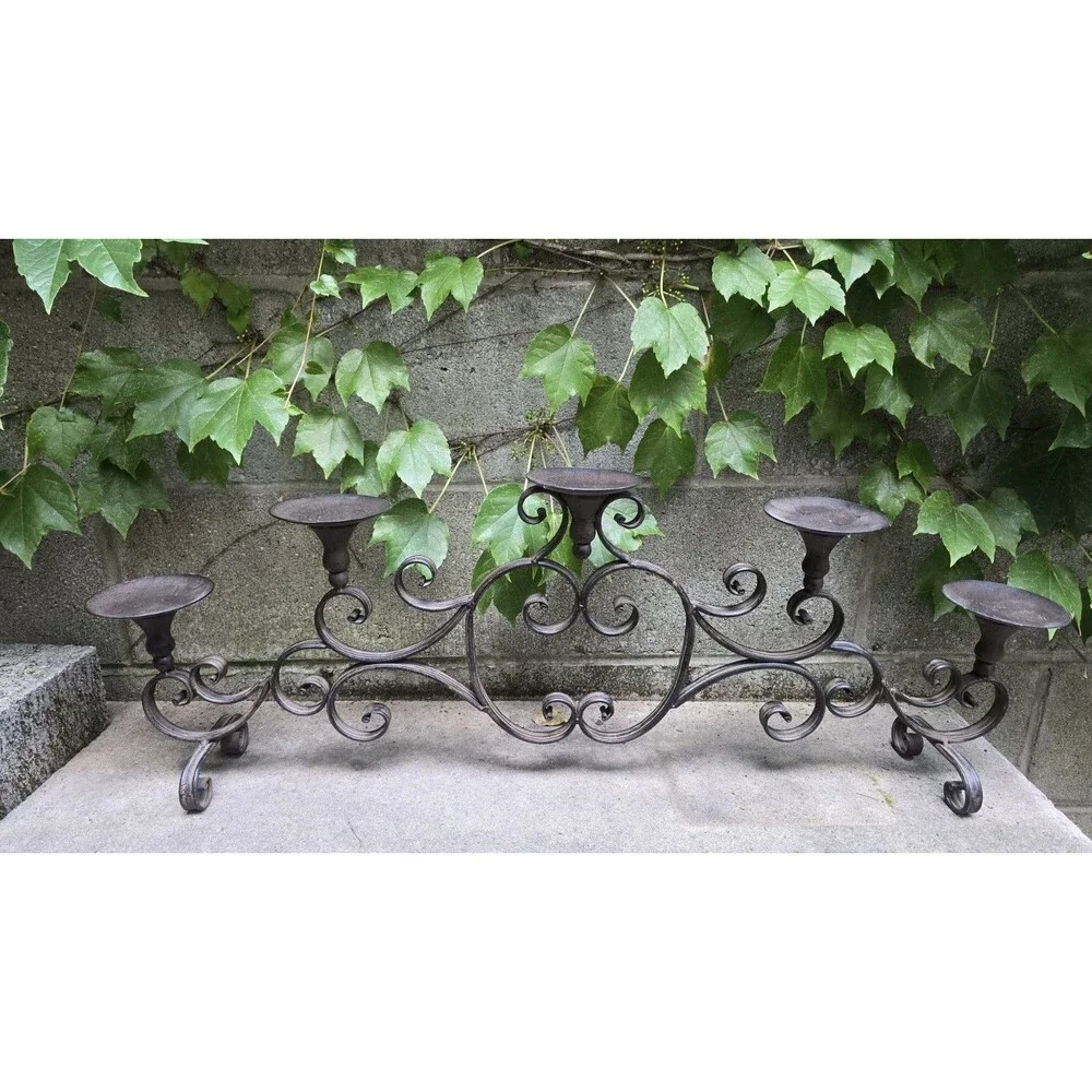 Large Wrought Iron 5 Candle Holder Vintage Tabletop Mantel Fireplace 33